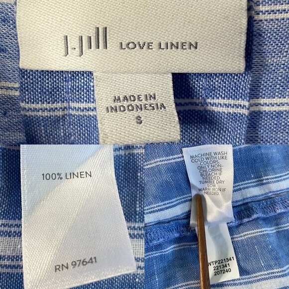 J. Jill Love Linen Blue White Stripe Button Front Shirt Blouse Tunic Womens Sz S - Picture 3 of 6